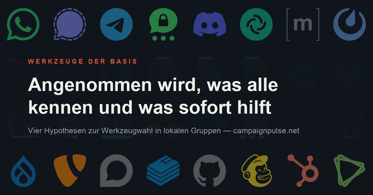 Raster aus 32 bekannten Software-Logos auf dunklem Grund, darüber der Titel des Beitrags.
